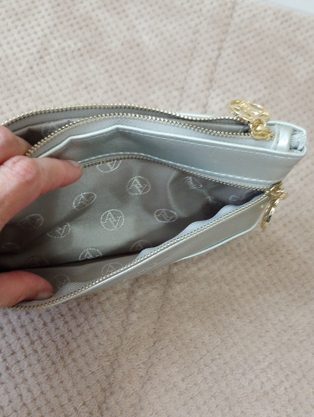 Adrienne Vittadini Metallic Silver Wristlet Clutch with Gold Accents - Picture 5 of 6